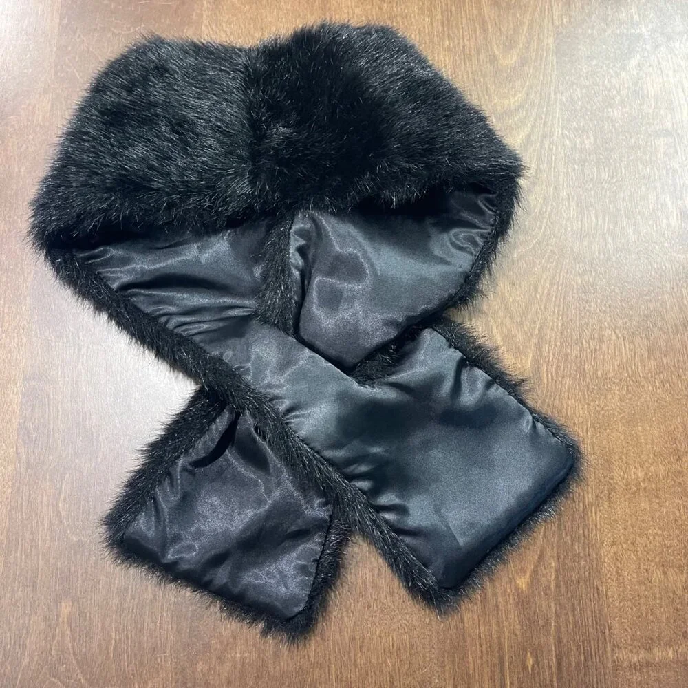 Vintage Cejon Faux Fur Pull Through Scarf Keyhole Scarf Neck Wrap Black USA Made